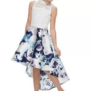 🎉Speechless Kids Sleeveless High Low Halter Neck Fit + Flare Floral Fancy Dress